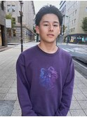 メンズカットアップバングダークアッシュツーブロックショート