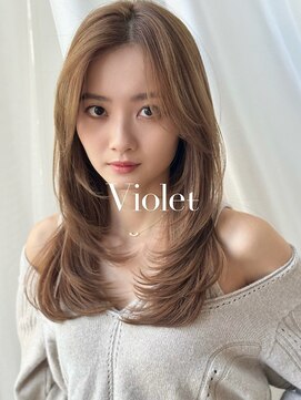 バイオレット 栄店(Violet) ブリーチなしベージュ内巻きシースルーロングレイヤーカット