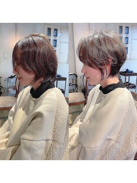 髪質改善と縮毛矯正の専門店 サンティエ(scintiller) 大人綺麗な小顔襟足スッキリショートボブ 30代40代50代