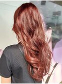 オレンジブラウン韓国風巻きロングツヤ髪大人かわいい20代30代