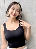小顔ショート イヤリングカラー ぱっつんボブ インナーカラー