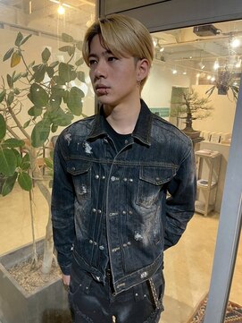 ハイトーンカラーブリーチカラーセンターパートメンズカット