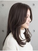 ロングレイヤー 顔まわりレイヤー ココアブラウン