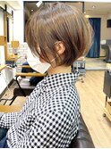 クールショート/ショートパーマ/ボブルフ/ピンクベージュ/柴
