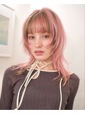 ハッシュカットフェイスレイヤーローライトデザインピンクカラー