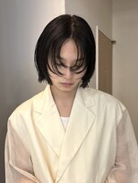 =メンズボブ/ダークアッシュ/ニュアンスパーマ／メンズウルフ