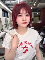 テトヘアー(teto hair)&nbsp;ボルドーカラー レッドカラー ボブ 暖色カラー ブリーチカラー