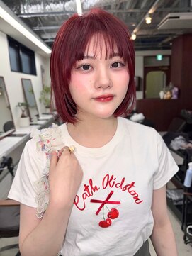 テトヘアー(teto hair) ボルドーカラー レッドカラー ボブ 暖色カラー ブリーチカラー