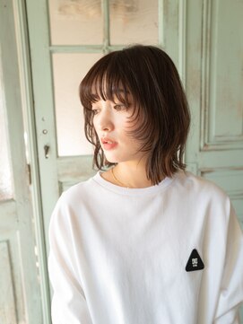 リュープリエ 笹塚(Lieu plie) 顔まわり短めボブウルフスタイルブラウン