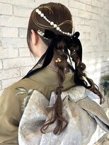 ロジェブルー(Rosier Bleu)&nbsp;【成人式ヘアセット】編みおろしツイン！ベロアリボン×パール