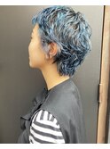 ショートパーマケアパーマブルーヘアルーツカラーダブルカラー