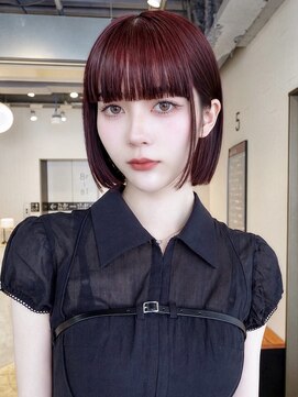 アイティーバイアルバム 松戸店(IT by ALBUM) ワインレッド艶ボブ_F1880