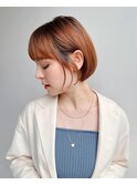 大人ショートボブ暖色カラー切りっぱなしボブ前髪ありK20240126