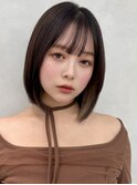 インナーカラー顔周りレイヤーボブココアブラウン大人ボブ