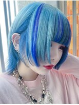Voyage Nike 池袋【ケアブリーチ/ダブルカラー/インナーカラー/髪質改善】&nbsp;ショートウルフ/アクアブルー/エクステメッシュ/インナーカラー