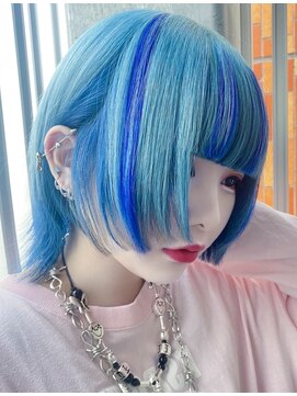 Voyage Nike 池袋【ケアブリーチ/ダブルカラー/インナーカラー/髪質改善】 ショートウルフ/アクアブルー/エクステメッシュ/インナーカラー