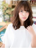 斜めバング小顔くせ毛風ココアブラウンミディc5上尾20代30代40代