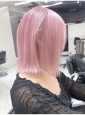 ピンク/ボブ/外ハネ/ホワイトピンク/ペールピンク/前髪/顔周り