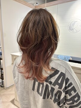 シェノン 赤羽店(CHAINON) ウルフレイヤーグラデーションインナーカラーピンクベージュ