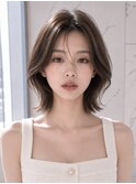 ミルクベージュツーウェイバングくびれボブレイヤーカット透明感