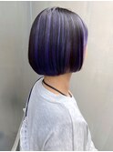 ハイライトカラー ブルージュ ボブ 顔周りカット 10代20代 艶髪