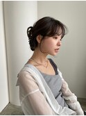 ミディアムヘアイヤリングカラーボブ大人ヘアアレンジミニボブ
