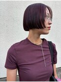 honen【薬院】切りっぱなしボブ×モーヴピンクデザインカラー