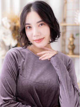 カバーヘアアンドスパ ブリス 浦和(COVER HAIR&SPA bliss) かきあげバングくせ毛風ラフウェーブ黒髪ボブb浦和20代30代40代
