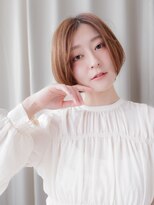 カバーヘア イヴ 戸頭店(COVER HAIR EVE)&nbsp;ワンレンボブ/小顔ショート/センターパート/オレンジベージュe