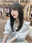 顔まわりカット レイヤー 韓国 オリーブグレージュ 縮毛矯正