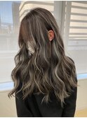 小顔 ネビージュ　グレージュハイライトカラー◎前髪