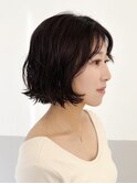 カジュアル大人可愛いミニボブパーマダークアッシュブラウン