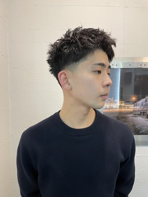 MEN'S HAIRマッシュウルフアッシュブラックカルマパーマ