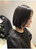 大人ボブミニボブ前髪なしアッシュブラック/髪質改善/斜めバンク
