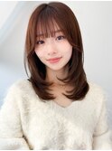ミディアムレイヤー韓国再現性レイヤースタイルシースルーバング