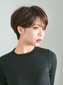 切りっぱなしショート・ボブ/絶壁解消/前髪なし/20代/30代/面長