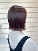 大人可愛いナチュラルブラウン艶カラー切りっぱなし外ハネボブ