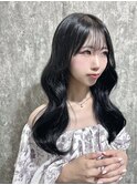 暗髪/黒髪スタイル/韓国ヘア/くびれ巻き/韓国風
