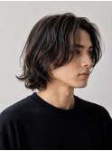 メンズレイヤーボブ ニュアンスパーマ 海外風センターパート