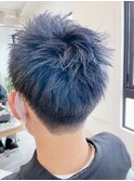 ブルーシルバーツーブロックショート