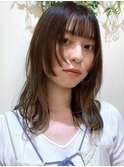 フェイスレイヤー　姫カット　ミディアムレイヤー　ブラウン