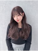 王道Aライン波ウェーブロング/ラベンダーカラー/ぱっつん前髪