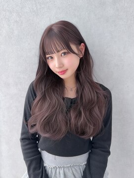 カシュカシュ 表参道(cache cache) 王道Aライン波ウェーブロング/ラベンダーカラー/ぱっつん前髪