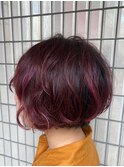 【ショートパーマ/ショートボブ/ピンクカラー】20代30代40代