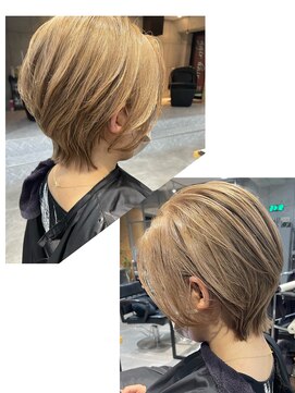 ネウィ 池袋(newi) 【ショートレイヤーくびれボブ】×【ミルクティーベージュ】