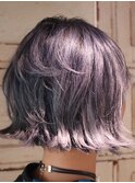 切りっぱなしボブ　パープルグレー