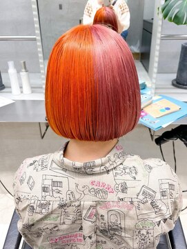 テトヘアー(teto hair) デザインカラーピンクカラーオレンジカラーボブ