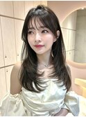 韓国　レイヤーカット　顔まわりカット　オリーブベージュ