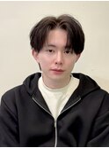 韓国風センターパートシースルーバングメンズ透明感カラー