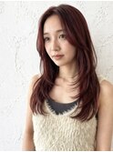 レッドブラウン×顔周りレイヤー【新越谷/南越谷】